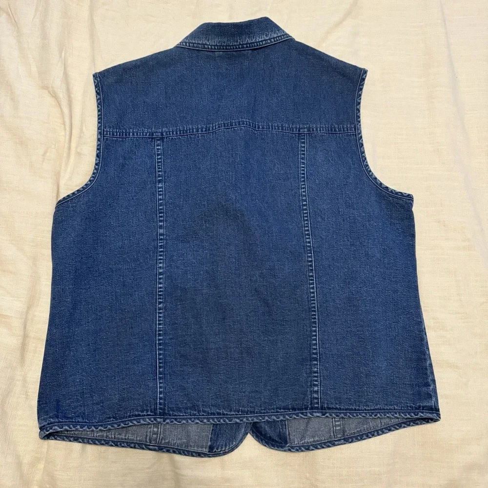 VTG Talbots Women's Denim Sleeveless Button Up Vest-Large-Boho-Country-90s-Chore